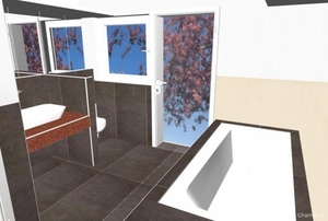 3D-Planung - Bodenfliesen, Waschbecken, WC und Badewanne (3D-Computer-Planung)…